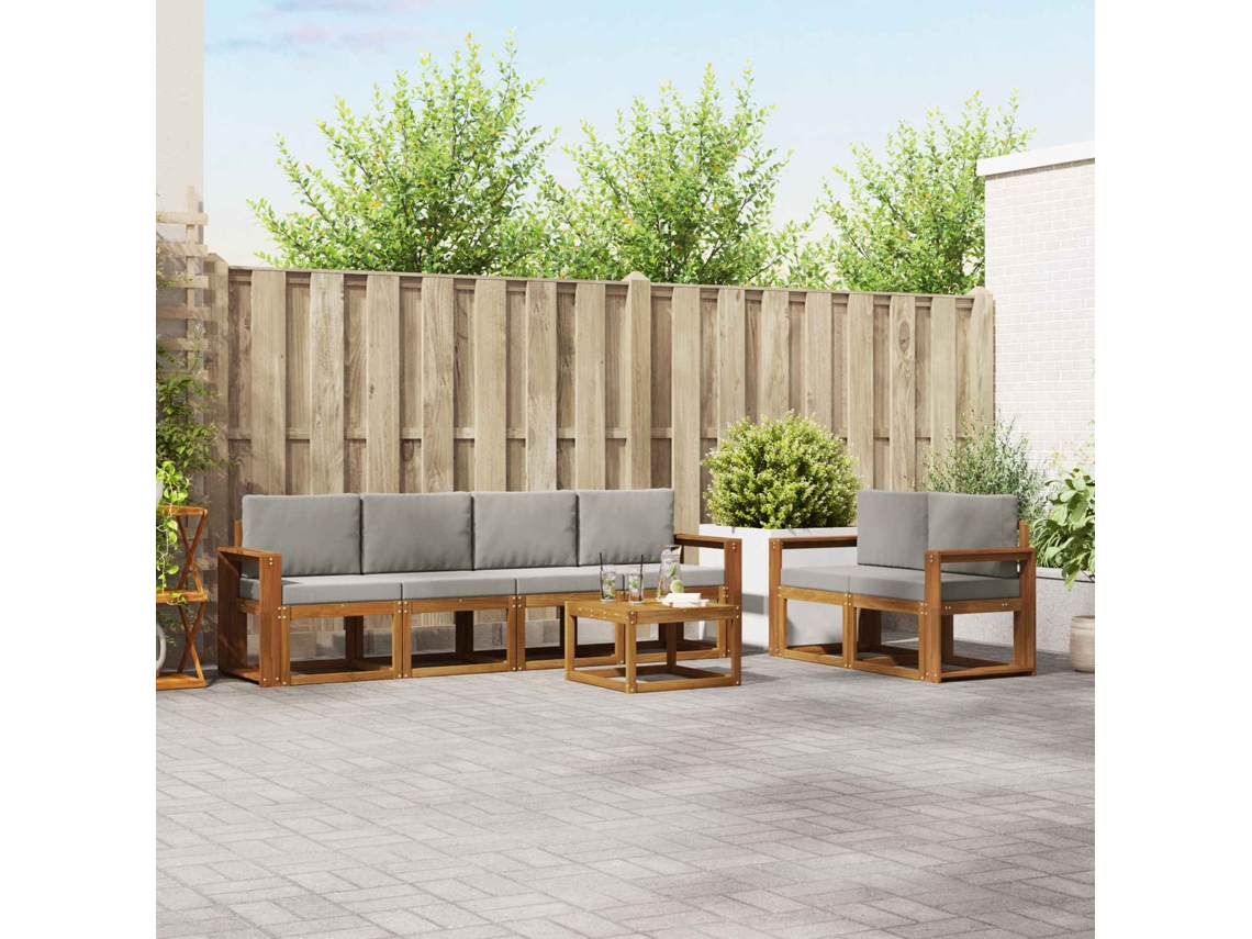 Vidaxl Conjunto De Sofás Para Exterior 7 Unid. Cinza Natural E Claro