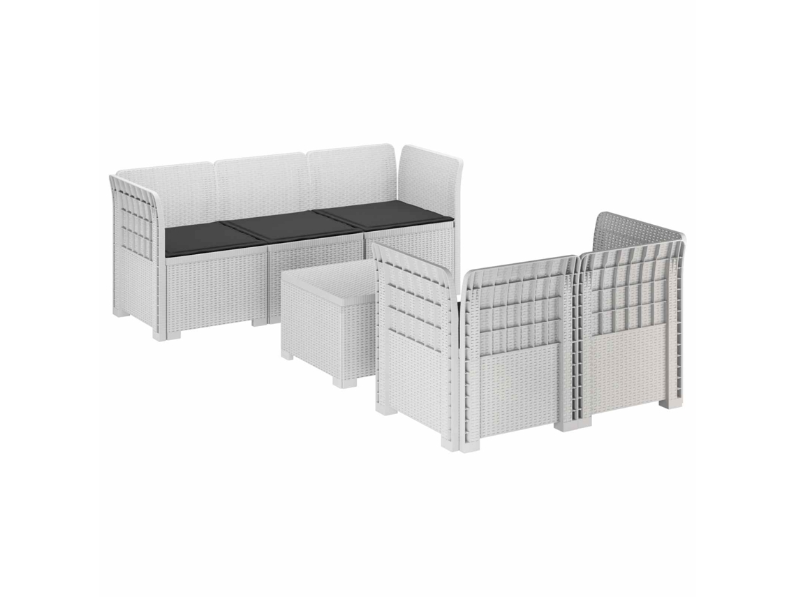 Vidaxl Sofá De Jardim De 5 Pessoas Com Almofadas Visual De Rattan Pp