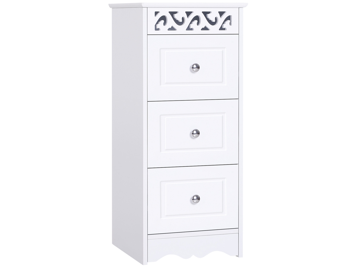 Armário Auxiliar para Banheiro com 3 Gavetas, Unidade de Armazenamento Móvel para Banheiro/quarto, 29,8 X 29,8 X 68,5 Cm, Branco PRIME KANG