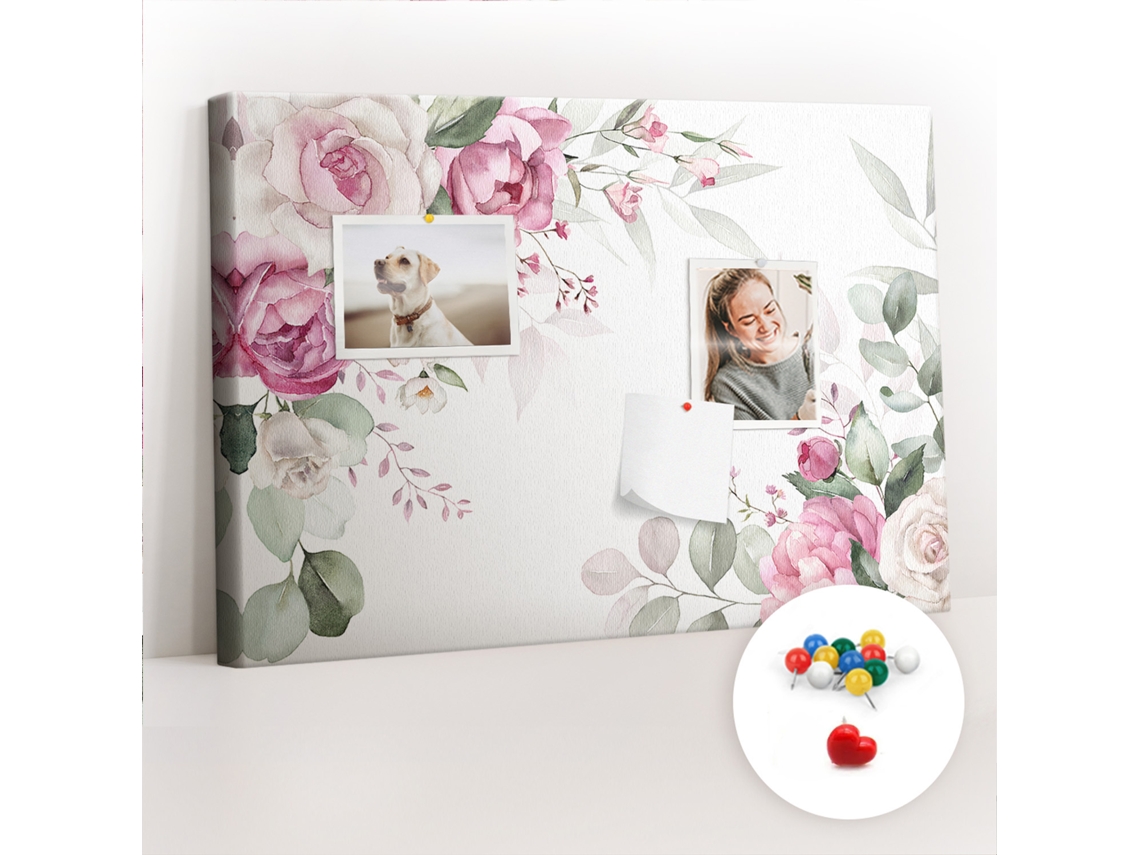 Quadro De Cortiça Com Impressão Moldura Floral Para A Sala De Estar Espelharte (60x40 Cm)