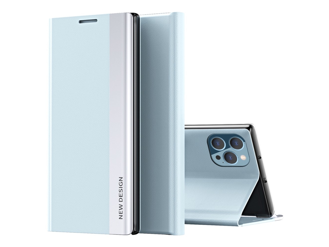 Capa Quedas Galvanizado Para Iphone 15 Pro Max Pele Sintética Azul