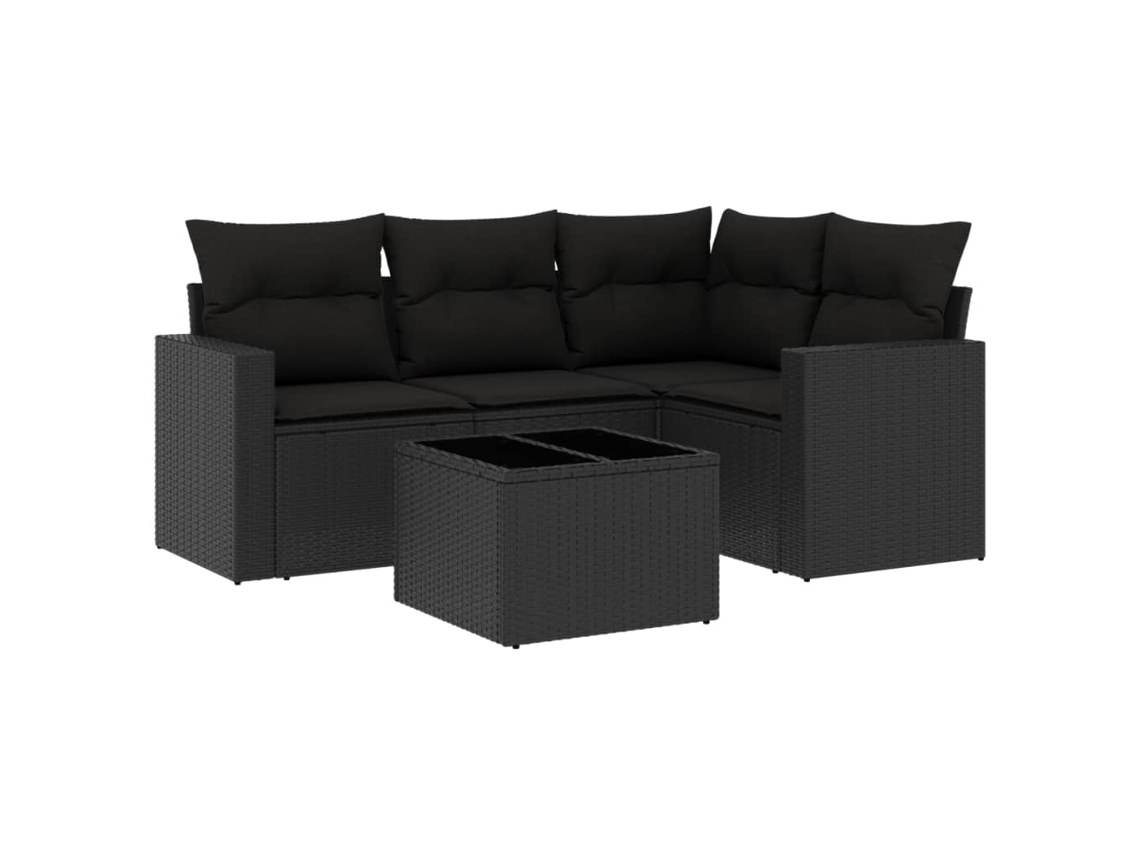 Maison Exclusive - 5 Pcs Conjunto Sofás De Jardim Com Almofadões Vime Pe Preto