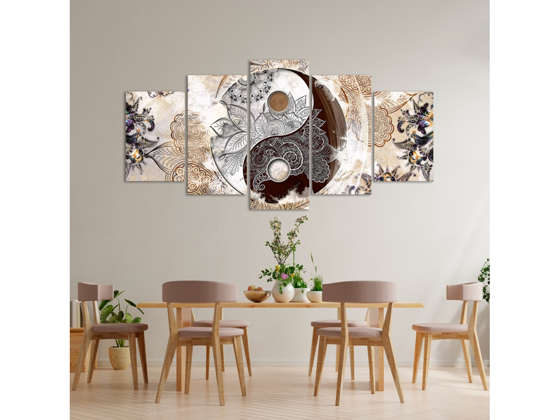 Quadro Moderno DEKOART Ying Yang Abstrato Zen Bege Marrom (200 X 100cm)