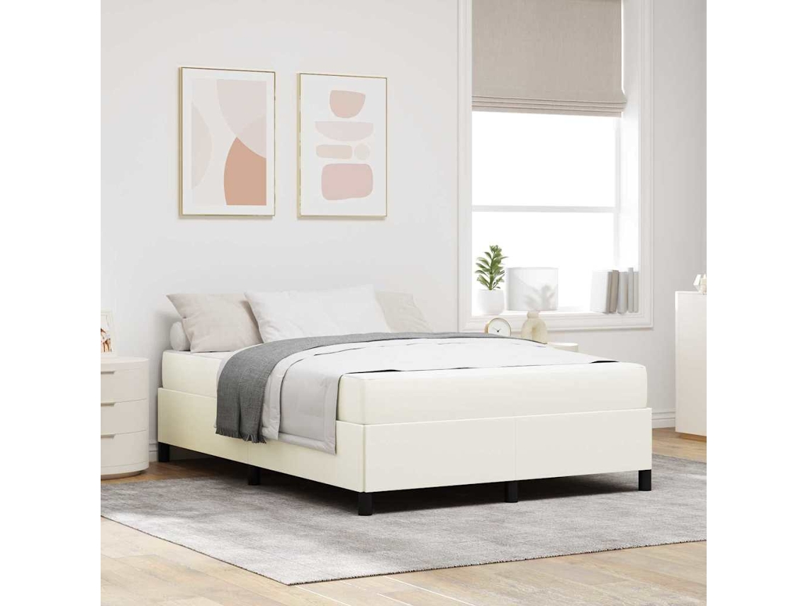 Vidaxl Estrutura Da Cama Com Colchão Creme 160 X 200 Cm Tecido