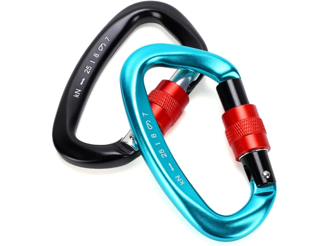 Conjunto de 2 mosquetões de alta resistência (25 kN) com trava roscada.