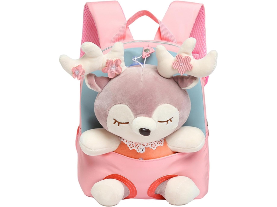 Mochila Infantil Fofa Com Brinquedo De Pelúcia Rena Removível, Escolar Para Jardim Infância E Ensino