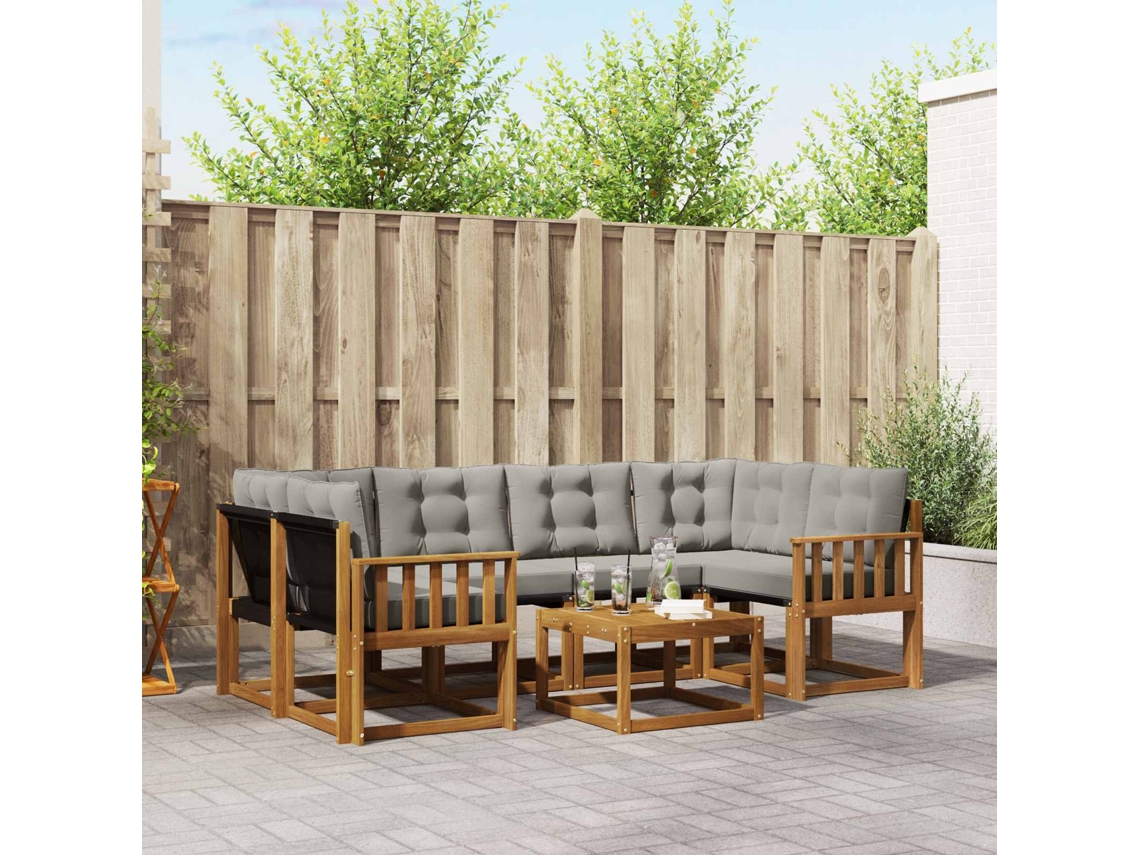 Vidaxl Conjunto De Sofás Para Exterior 7 Unid. Cinza Natural E Claro