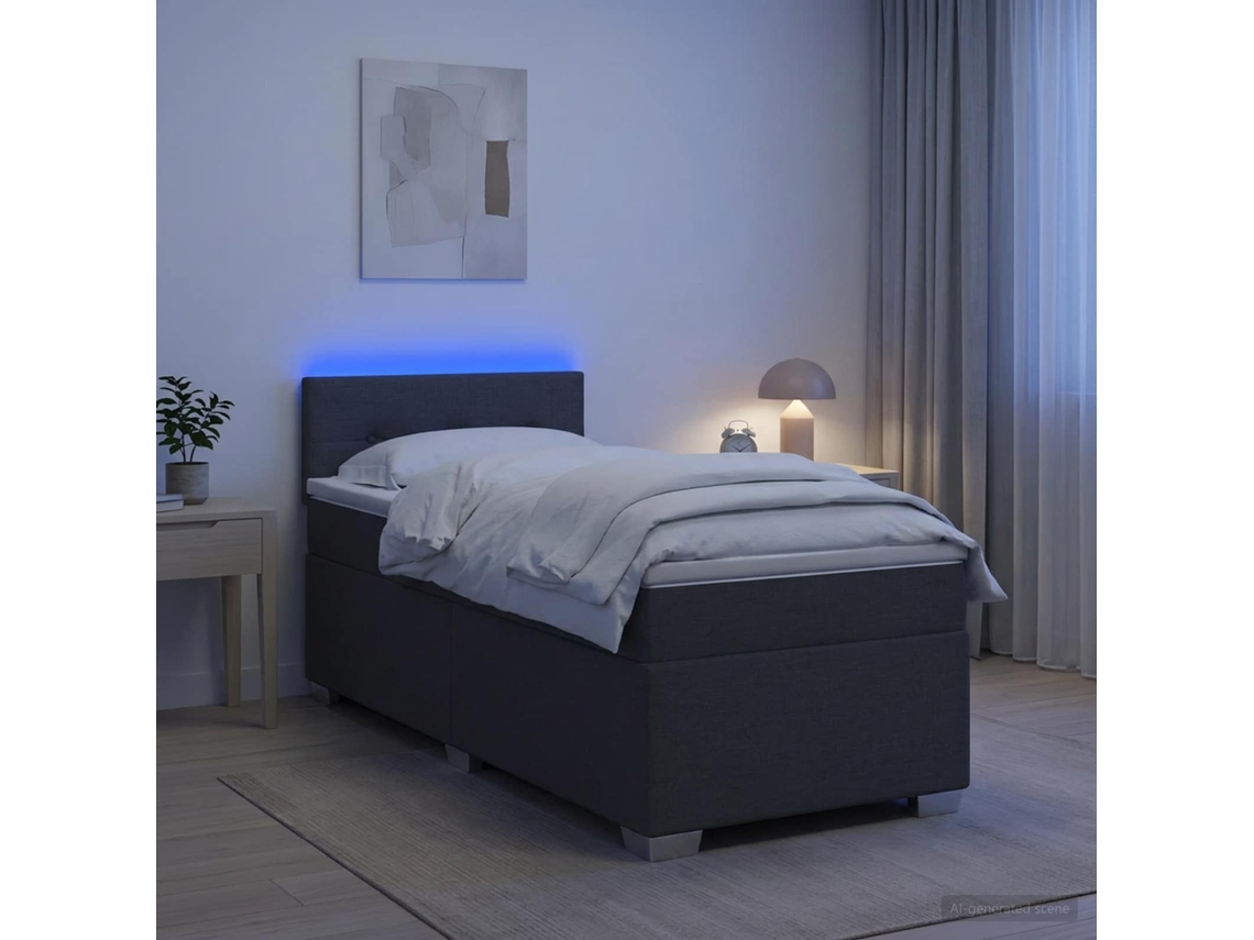 Vidaxl Cama Box Spring Com Colchão E Led Cinzento-escuro 90 X 200 Cm