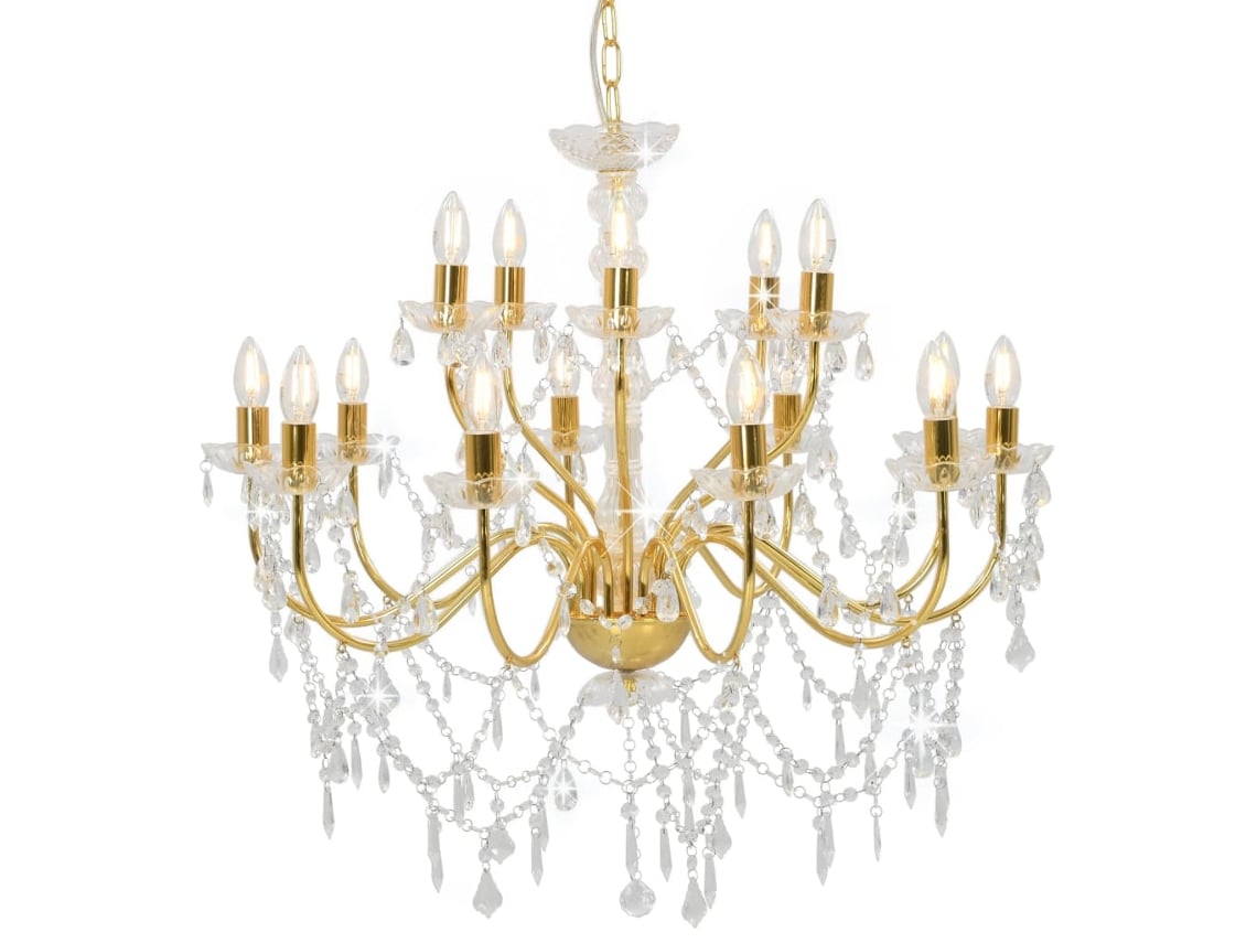 Vidaxl Lustre Com 2 Patamares 15 X Lâmpadas E14 Dourado