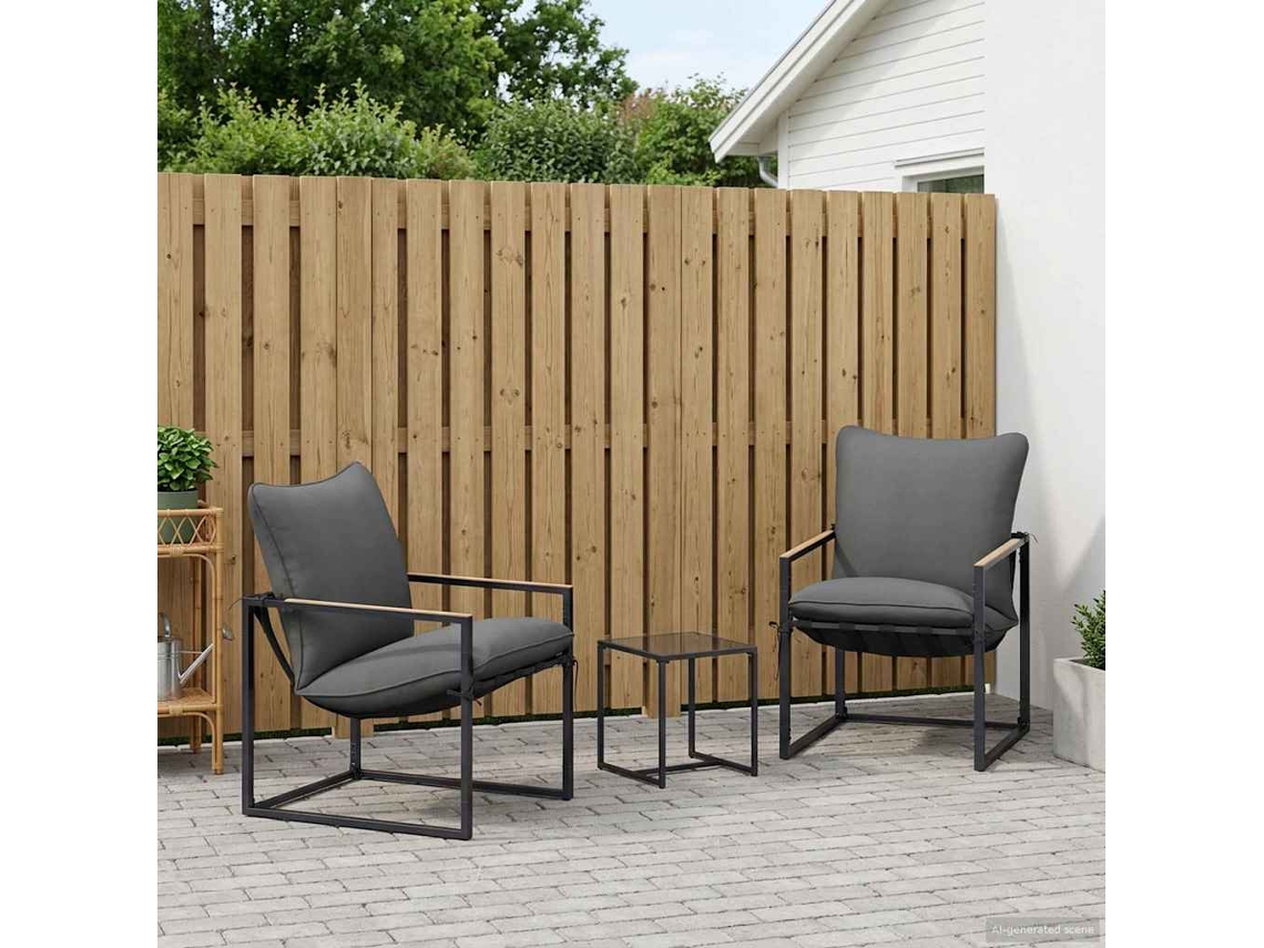 Vidaxl Conjunto De Sofá De Jardim 3 Unid. Preto E Anthracite Aço