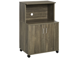 Carrinho de cozinha multifuncional com 4 rodas, armário e prateleira para micro-ondas 60,4x40,3x97cm cinza BTFORUS