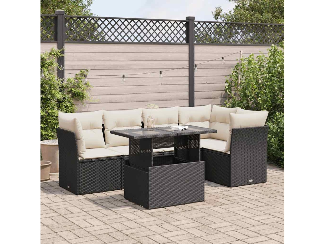 Vidaxl 6 Pcs Conjunto Sofás De Jardim C/ Almofadões Vime Pe Preto