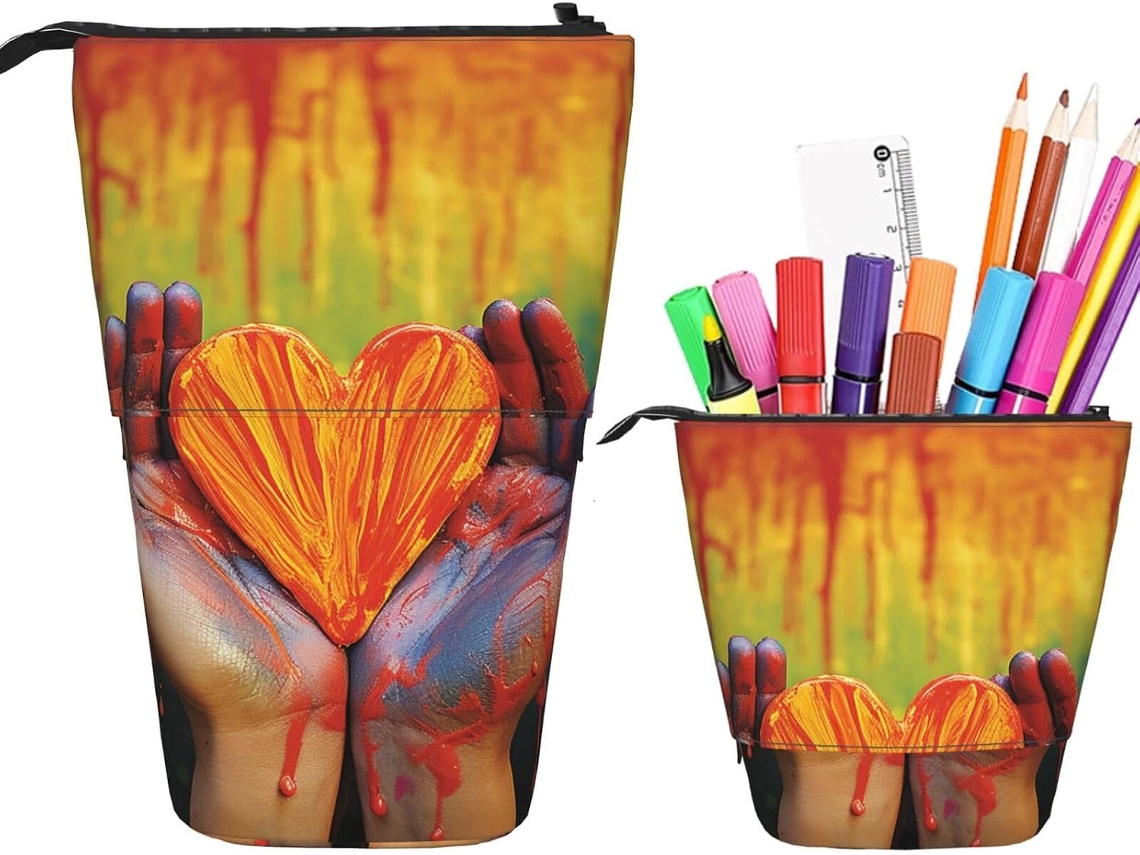 Case Trousse Crayons Télescopique Colorful Love Hands Peil Télescopique Papeterie Trousse Retractable