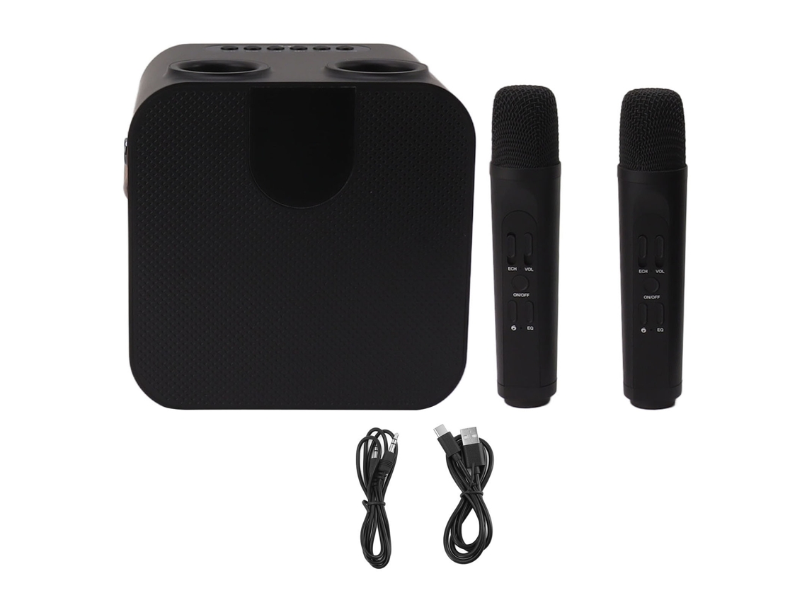 Mini Máquina de Karaoke 15w com 2 Microfones Sem Fios para Famílias, Casamentos e Eventos em Preto LAXISCREED