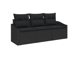 Conjunto 3 Móveis De Jardim Vidaxl Preto Vime Pe (178 X 62 X 85 Cm)