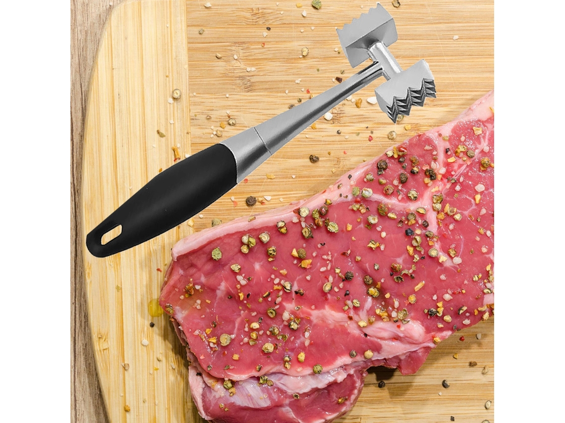 Martelo Amaciador De Carne Em Aço Inoxidável, Ferramenta De Cozinha Para Bife, Frango, Carne Cromado Preto Carne Dupla Face SUNNY SPACES