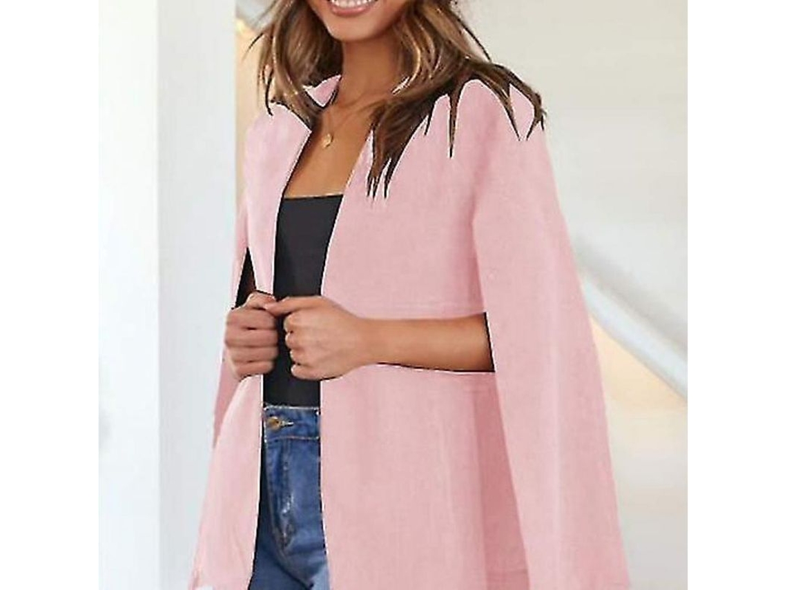 Blazer Com Capa Para Mulher Com Manga Dividida Sem Fecho Casual Traje De Trabalho Leve L Rosa