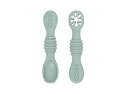Conjunto de Talheres para Bebê , Feito de Silicone de Qualidade Alimentar, com Colher Antiderrapante. MDUG (cinza esverdeado Claro)