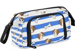 Estojo Grande com Alça para Lápis, Ideal Adolescentes e Meninas, Estampa de Ossinho Cachorro, Azul Branco. 24