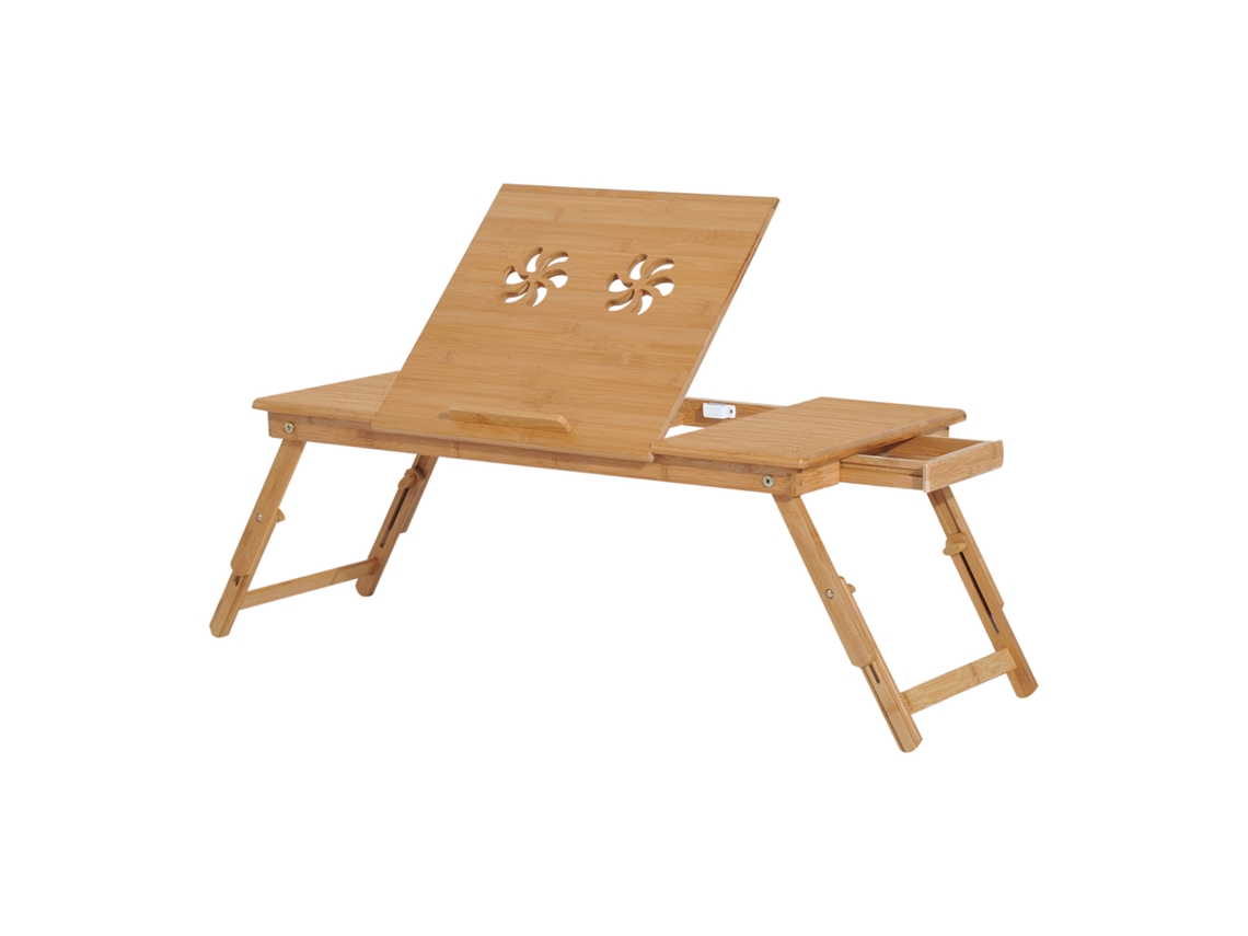 Mesa Portátil de Bambu BTFORUS para Notebook, ajustável, com gaveta, 72x35x22cm
