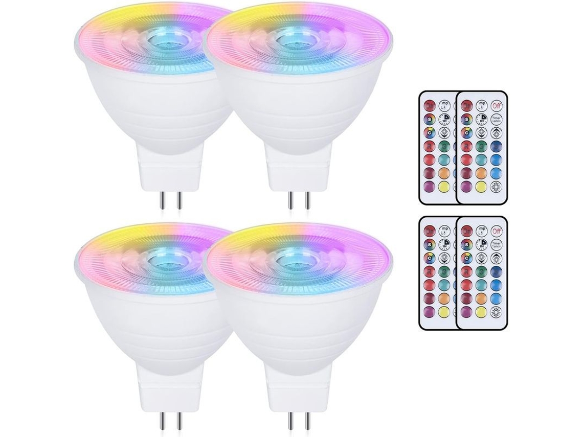 KIT de 4 lâmpadas Nova Line LED MR16 3W RGB + branco quente 3000K, dimmerável com controle remoto