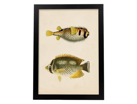 Póster NACNIC Perda de Dois Peixes Amarelos Cinza e Preto, Fundo de Papel Vintage