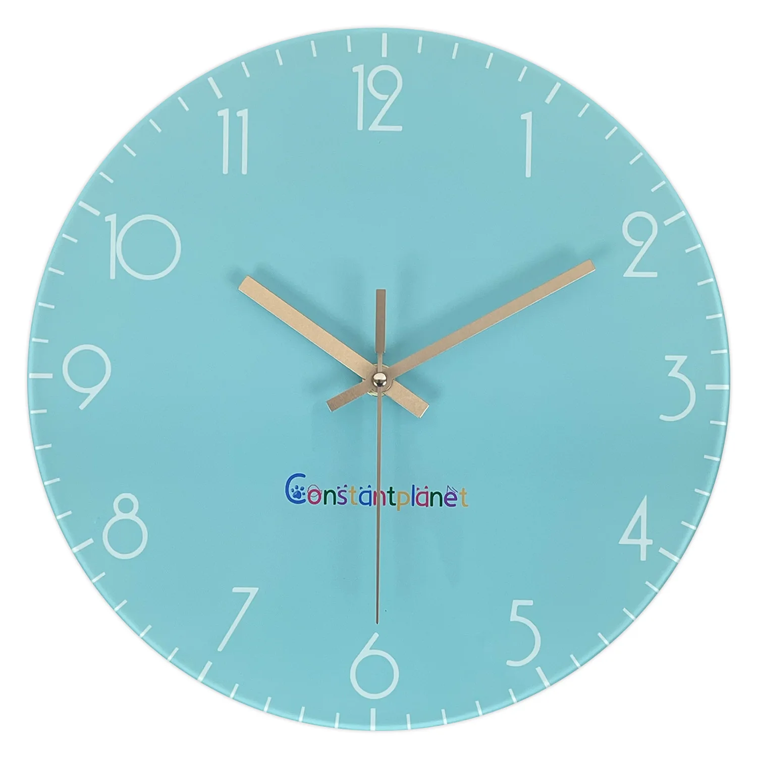 Relógio De Parede Leisure Lake Blue Pattern Em Vidro Temperado (35,5 Cm), Relógio De Quartzo Silencioso