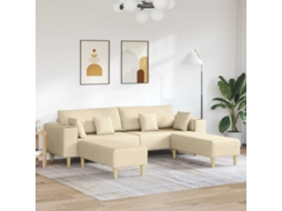 Vidaxl Sofá Com Almofada 3 Pcs Creme Tecido