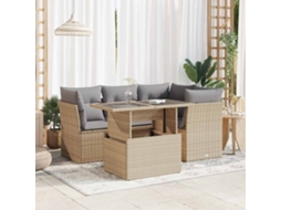 Vidaxl 5 Pcs Conjunto De Sofás P/ Jardim Com Almofadões Vime Pe Bege