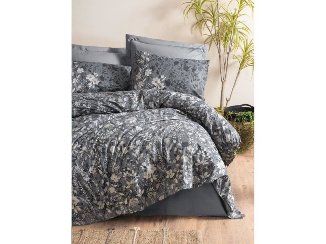 Conjunto de cama em algodão reforçado - Capa de edredom 220 x 240 + 2 fronhas 60 x 60 - Antracite