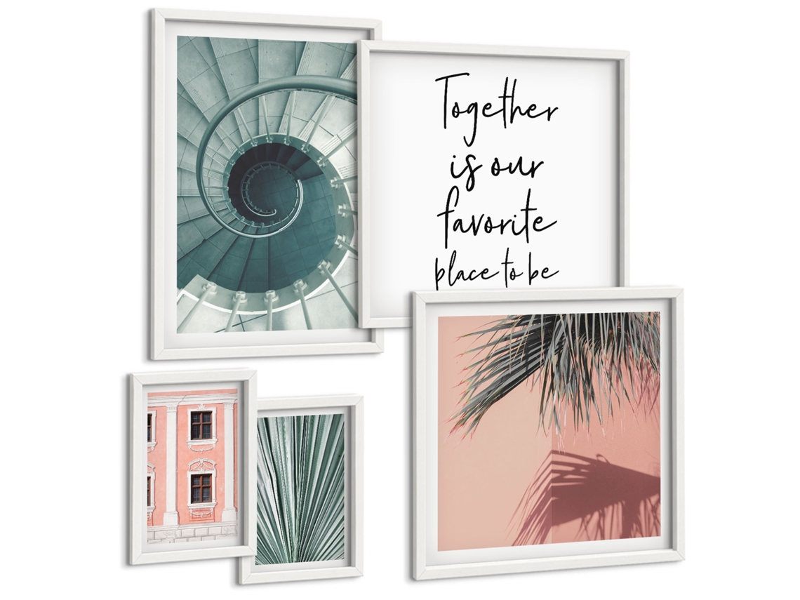 Quadros Decorativos Para Parede Formas Abstratas De Plantas Moldura Branca Quadros Para A Sala De Estar Espelharte (conjunto De 5 Imagens)
