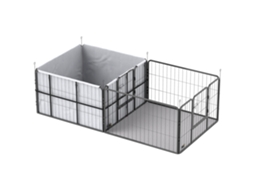 Caixa de Parto para Filhotes. Cercadinho de Filhotes com 7 Painéis. 2 Áreas. Tapete de Arremesso Lavável. 203x102x60cm Preto Ge