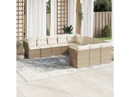 11 Pcs Conjunto Sofás De Jardim C/ Almofadões Vime Pe Bege Dkd Home Decor