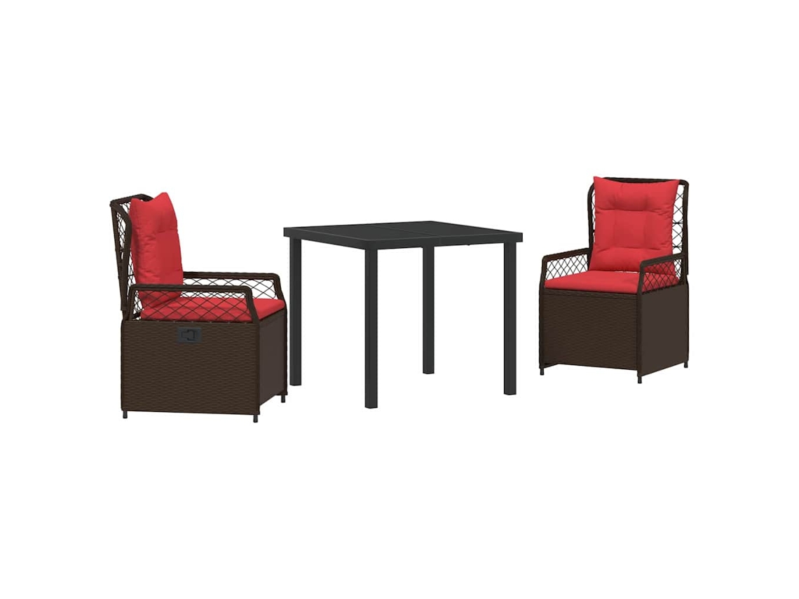 Conjunto 3 De Jantar De Jardim Vidaxl Castanho Rattan Pe