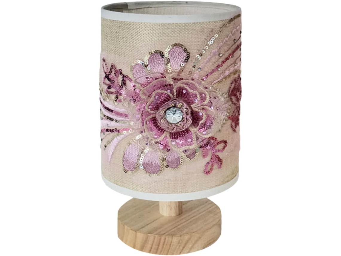 Luminária De Mesa Canight Rosa Com Estampa Floral 3d, Led E Cabo Usb, Revestida Em Tecido