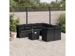Vidaxl 9 Pcs Conjunto De Sofás P/ Jardim C/ Almofadões Vime Pe Preto