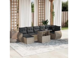 Vidaxl 8 Pcs Conj. Sofás Jardim C/ Almofadões Vime Pe Cinzento-claro