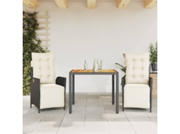 Vidaxl 3 Pcs Conjunto De Jantar P/ Jardim C/ Almofadões Vime Pe Preto