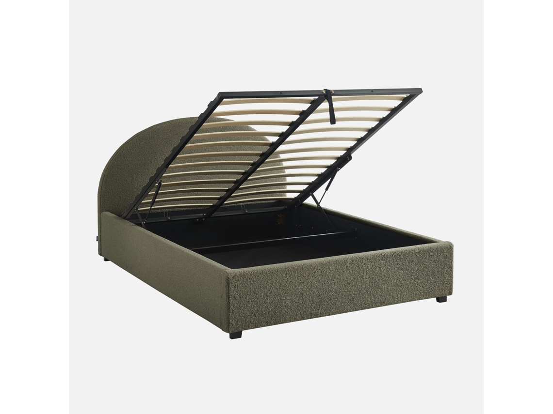 Cama Com Cabeceira Base Ripas Acabamento Sweeek Boucle Verde (102x153x206)