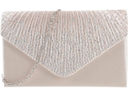 Clutch Envelope Em Poliéster Bege Com Strass Brilhantes, Design Espaçoso E Elegante Para Casamentos.