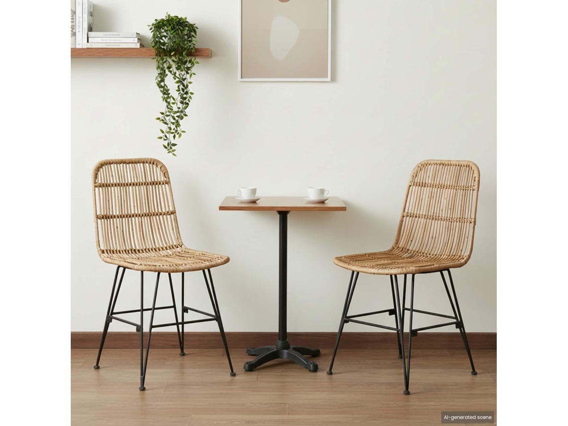 Vidaxl Cadeira De Jantar 2 Unid. Rattan E Aço Natural 41 X 55 X 85 Cm