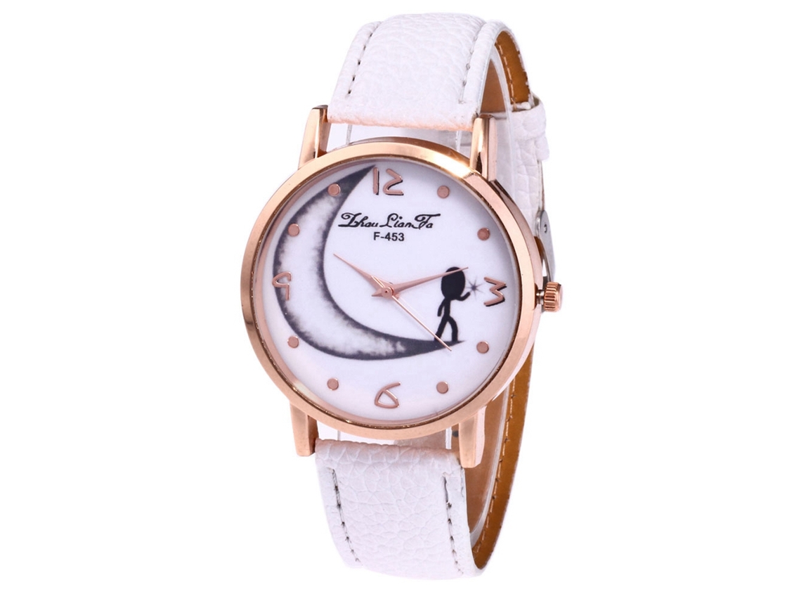 Relógio Feminino de Quartzo com Pulseira de Couro Pu Dial Redondo Branco para Mulheres