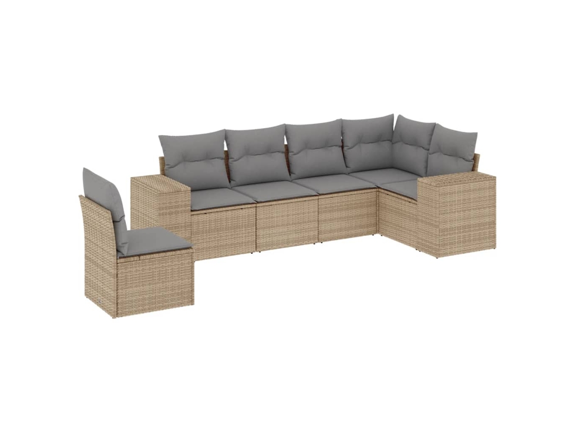 Conjunto de 6 Sofás P/ Jardim com Almofadões Vime Pe Bege MAISON EXCLUSIVE (80x200 cm)