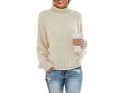 Blusa de malha 2026, tamanho G, cor bege, gola alta, manga comprida, tecido texturizado, ideal para o inverno.