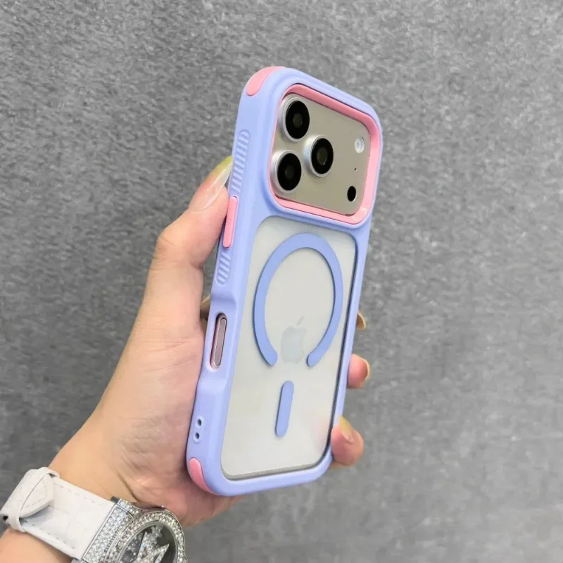 Capa Transparente Magnética Para Iphone 16 Pro (roxa E Rosa), Material Pc Tpu.