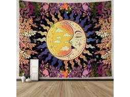 150x100cm, Tapeçaria de Parede com Motivos Sol, Lua e Plantas BRILVIBERA