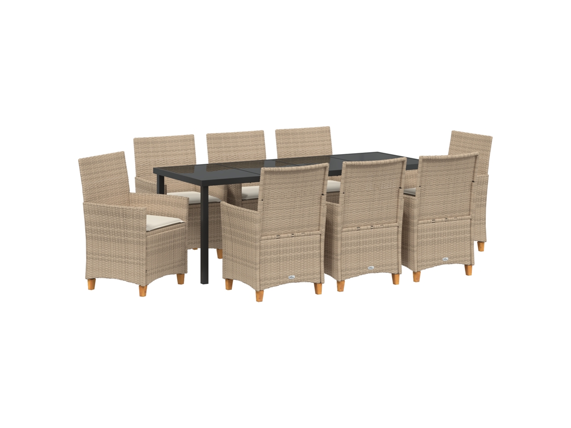 Conjunto 9 Conjunto De Jantar Para Jardim Vidaxl Bege Vime Pe (200 X 80 X 73 Cm)