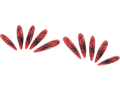 Acessórios de Halloween  Unhas de Bruxa Vermelhas com Teias de Aranhas