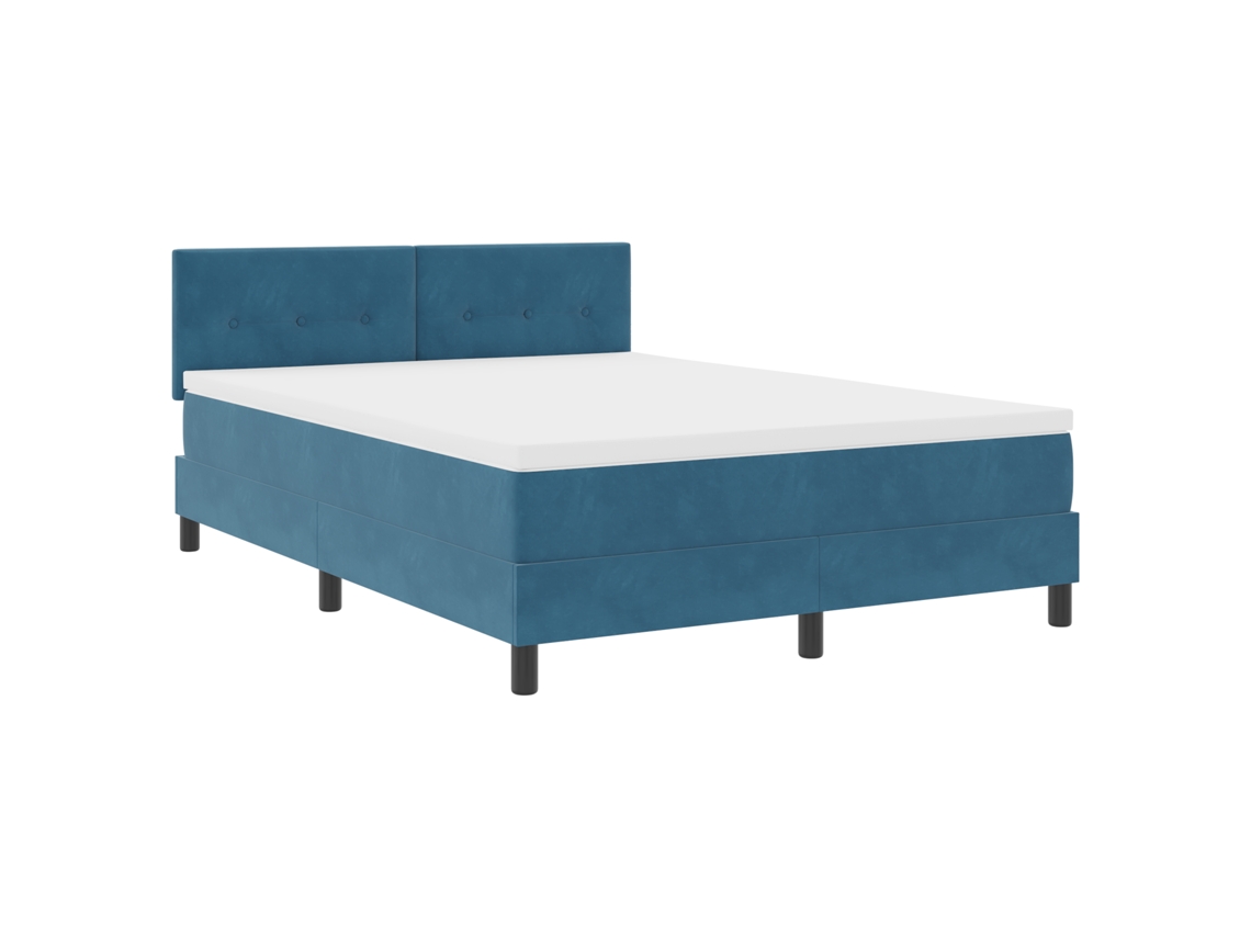 Conjunto 1 Cama Box Vidaxl Azul Veludo (140 X 190 Cm)