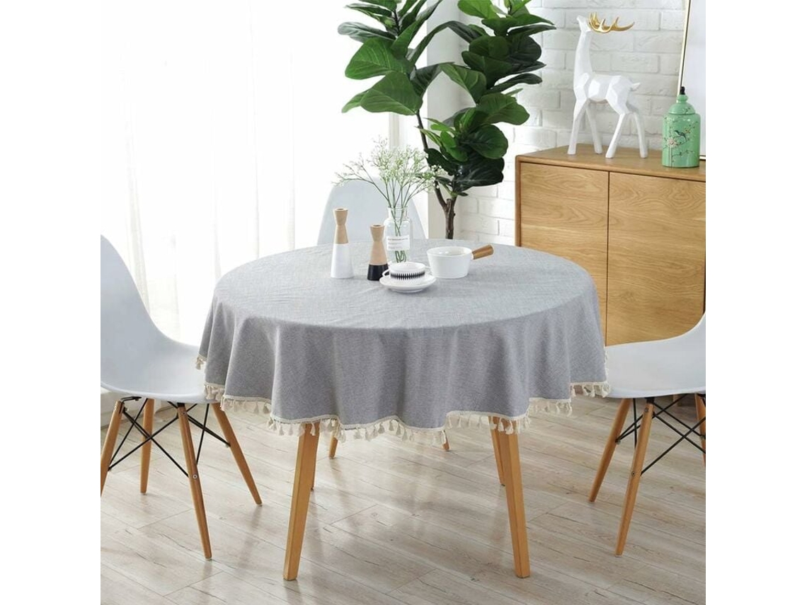 Toalhas De Mesa Redondas Com Franjas, Toalha De Mesa De Cor Sólida, Toalha De Mesa De Algodão Versátil Para Áreas Internas E Externas, Diâmetro 120 Cm
